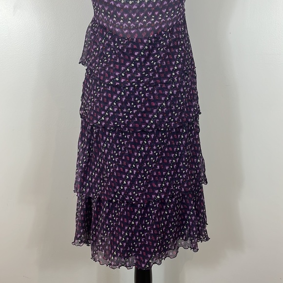 Moschino Cheap and Chic Silk Halter Top Ruffle Dress with Purple Heart Pattern - Picture 12 of 17